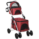 Passeggino Doppio per Cani e Gatti Pieghevole 82x48x100 cm in Metallo e Tessuto Oxford Rosso