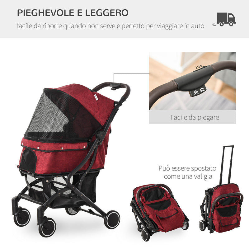 Passeggino per Cani e Gatti Pieghevole 80x53x101 cm in Alluminio Rosso e Nero