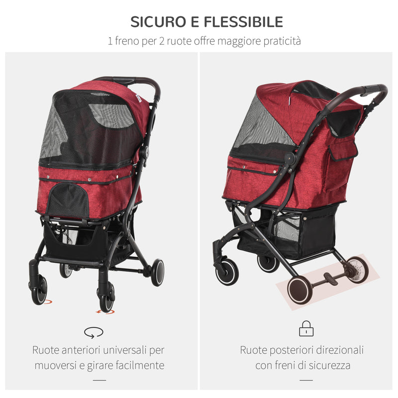 Passeggino per Cani e Gatti Pieghevole 80x53x101 cm in Alluminio Rosso e Nero
