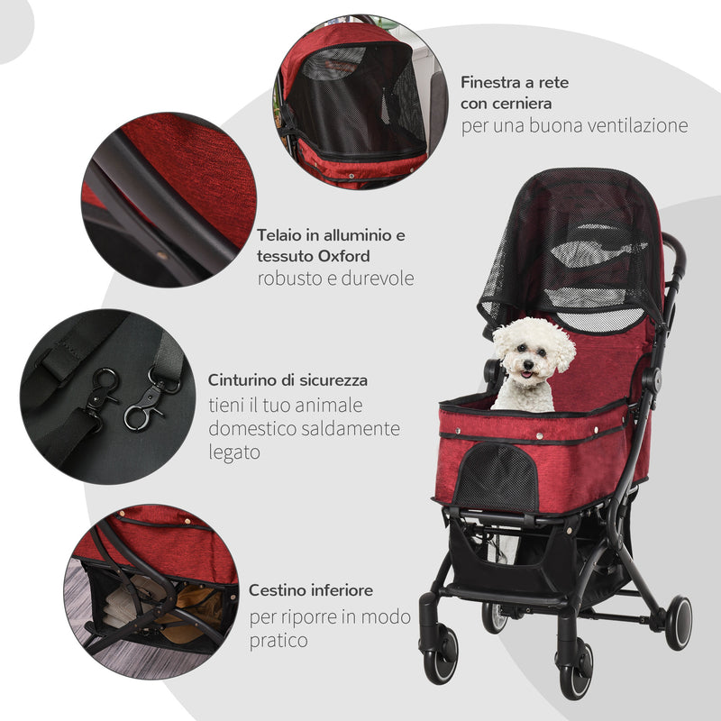 Passeggino per Cani e Gatti Pieghevole 80x53x101 cm in Alluminio Rosso e Nero