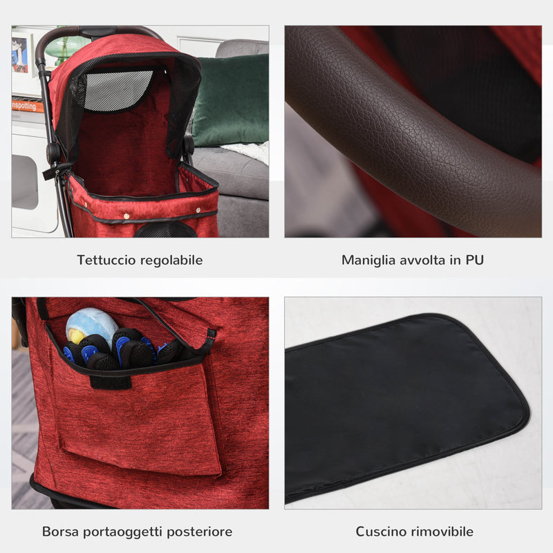 Passeggino per Cani e Gatti Pieghevole 80x53x101 cm in Alluminio Rosso e Nero