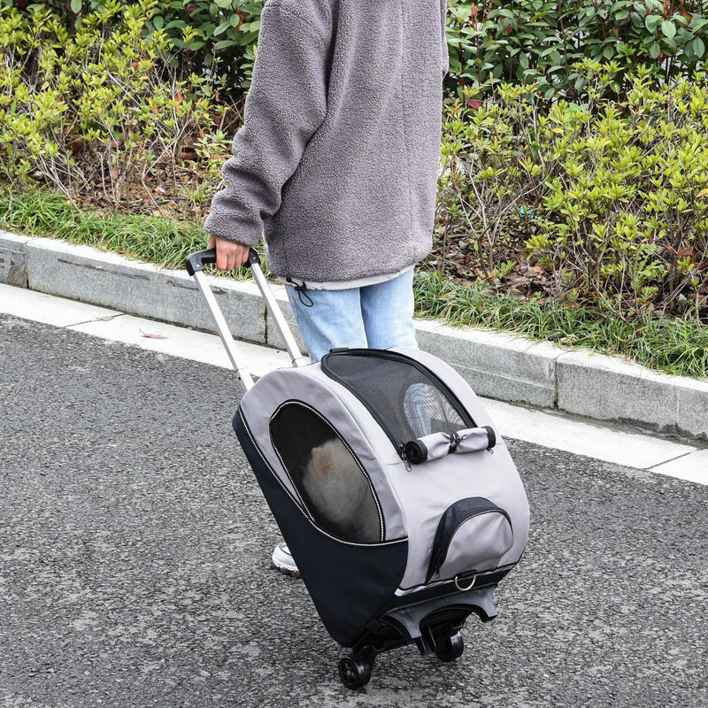 Passeggino per Cani e Gatti Pieghevole 100x45x92 cm con Trasportino Staccabile Nero e Grigio