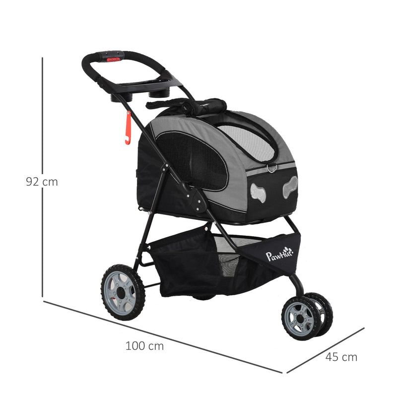 Passeggino per Cani e Gatti Pieghevole 100x45x92 cm con Trasportino Staccabile Nero e Grigio