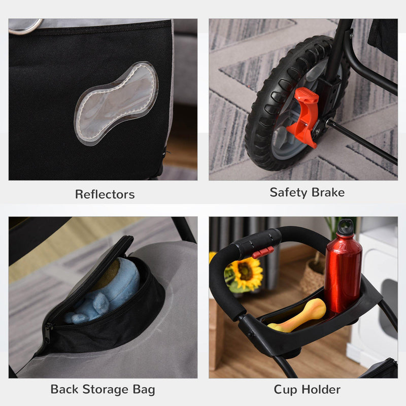 Passeggino per Cani e Gatti Pieghevole 100x45x92 cm con Trasportino Staccabile Nero e Grigio