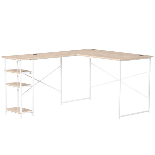 prezzo Eckschreibtisch 150 x 120 x 74 cm mit 3 Ablagen aus Metall und Holz und weißem MDF