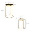 Set 2 Tavolini Impilabili con Bordo Alto in Metallo e MDF Oro