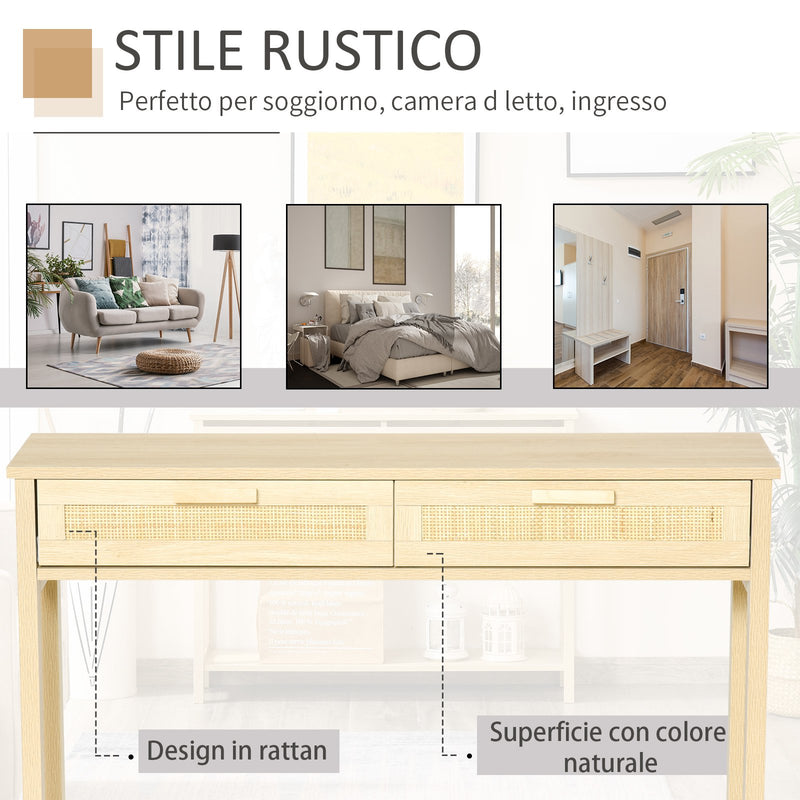 Consolle Ingresso 2 Cassetti 100x30x76 cm in Legno Naturale