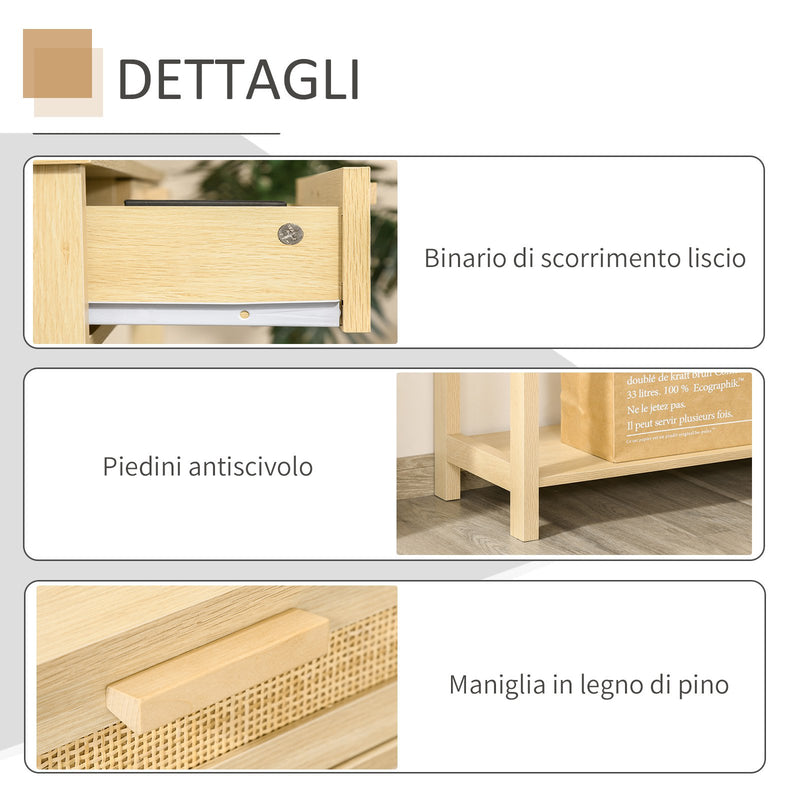 Consolle Ingresso 2 Cassetti 100x30x76 cm in Legno Naturale