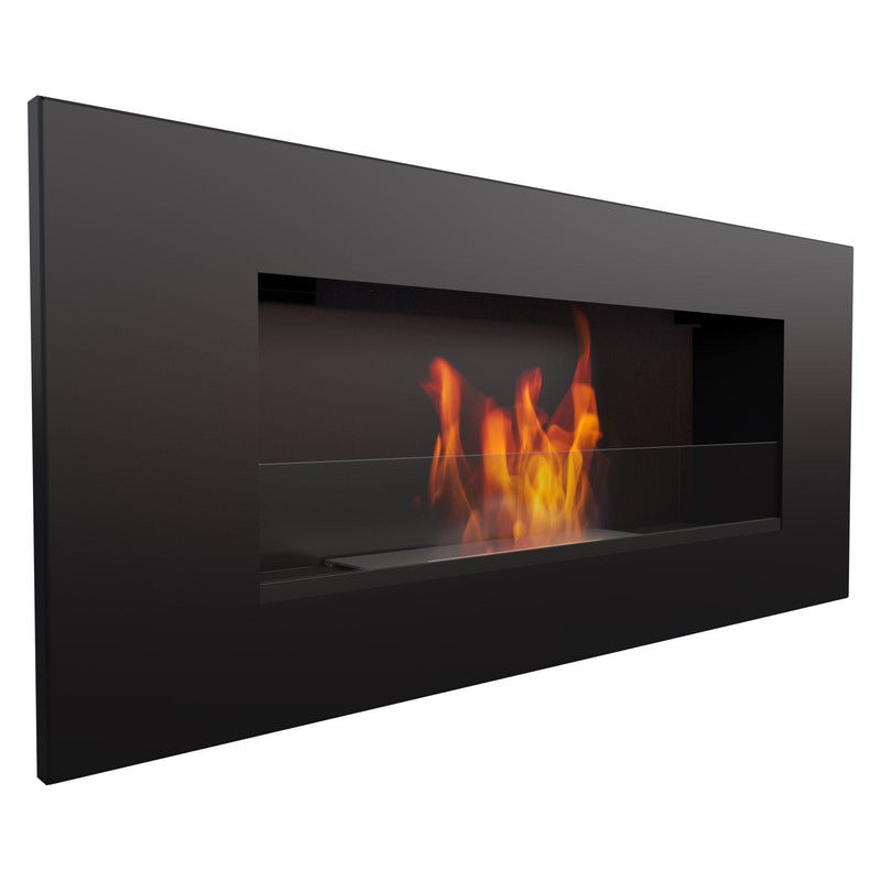 Camino a Bioetanolo da Parete 90x40 cm con Vetro o Senza Vetro Flig Huston 2 Nero