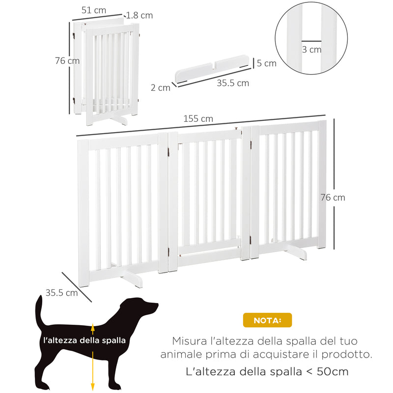 Cancelletto di Sicurezza Pieghevole per Animali Domestici 155x35,5x76 cm in MDF Bianco