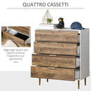Cassettiera con 4 Cassetti 80x40x93,5 cm in MDF Bianco e Noce