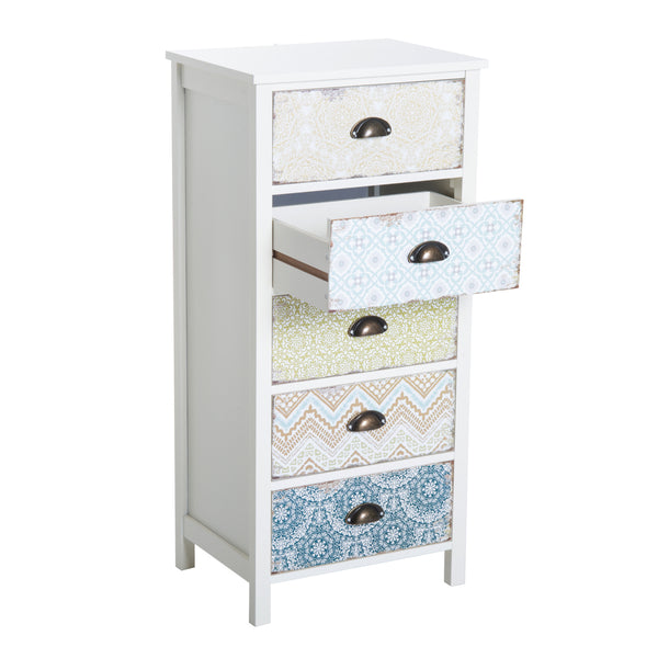 Kommode mit 5 Schubladen 46x34x97,5 cm aus weißem MDF prezzo