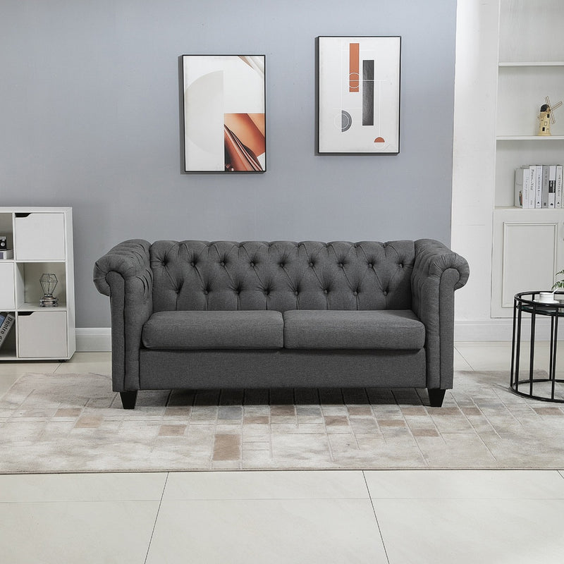 Divano 2 Posti 185x81x78 cm in Tessuto Effetto Lino Grigio