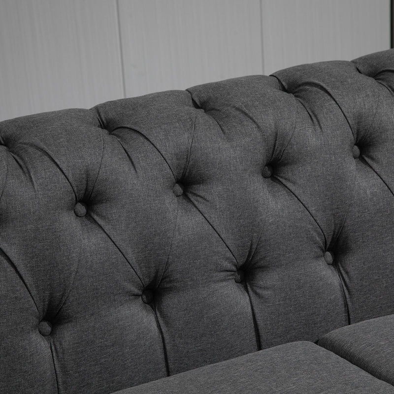 Divano 2 Posti 185x81x78 cm in Tessuto Effetto Lino Grigio