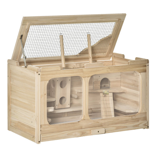 Käfig für Nagetiere und Hamster 78 x 40 x 44 cm mit Dach zum Öffnen aus Naturholz sconto