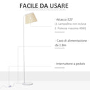 Lampada da Terra con Paralume 45x27x165 cm E27 in Metallo e Tessuto Biano Crema