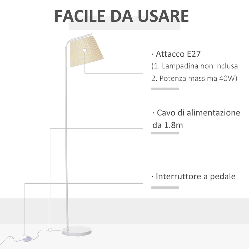 Lampada da Terra con Paralume 45x27x165 cm E27 in Metallo e Tessuto Biano Crema