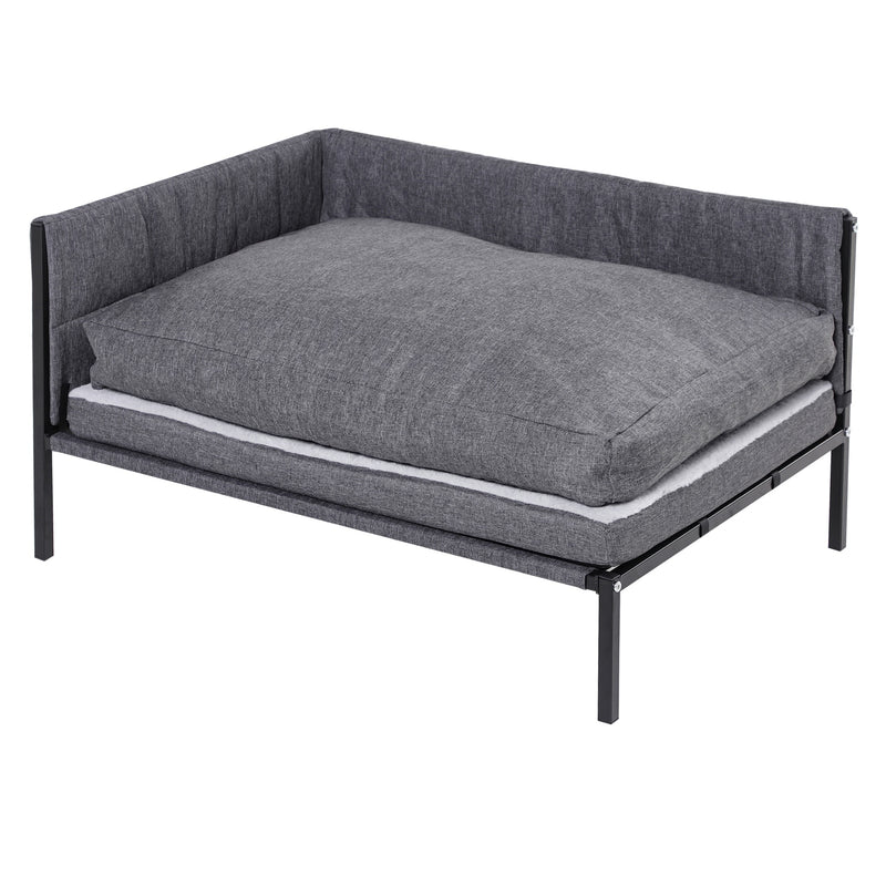 Divano Cuccia per Cani Grandi 93,5x69x48,5 cm in Tessuto Effetto Lino Grigio