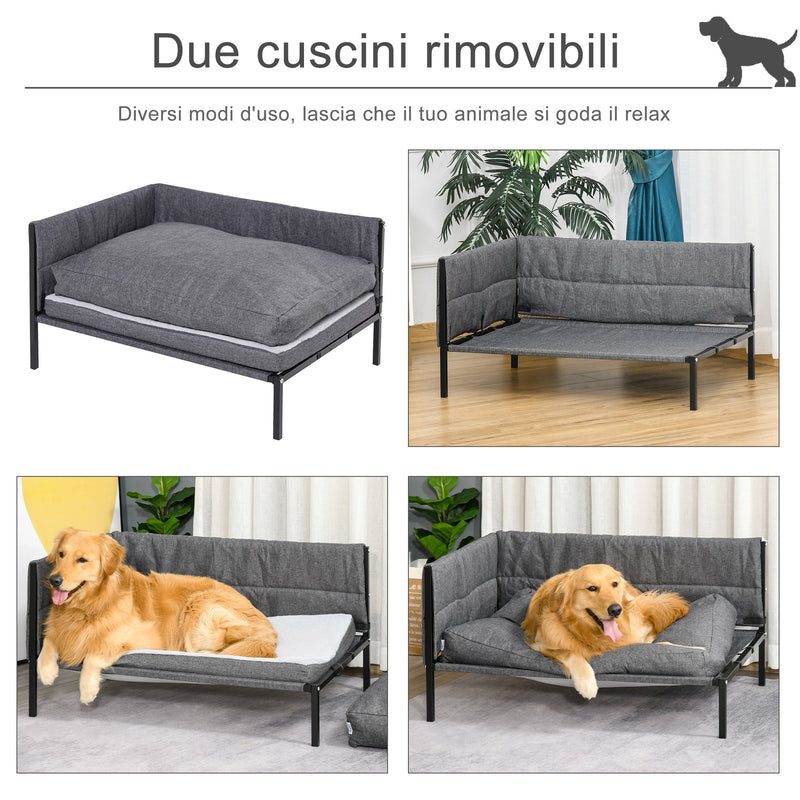 Divano Cuccia per Cani Grandi 93,5x69x48,5 cm in Tessuto Effetto Lino Grigio
