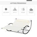 Lettino Prendisole a Dondolo 2 Posti da Giardino 140x200x88 cm in Metallo e Textilene Bianco Crema