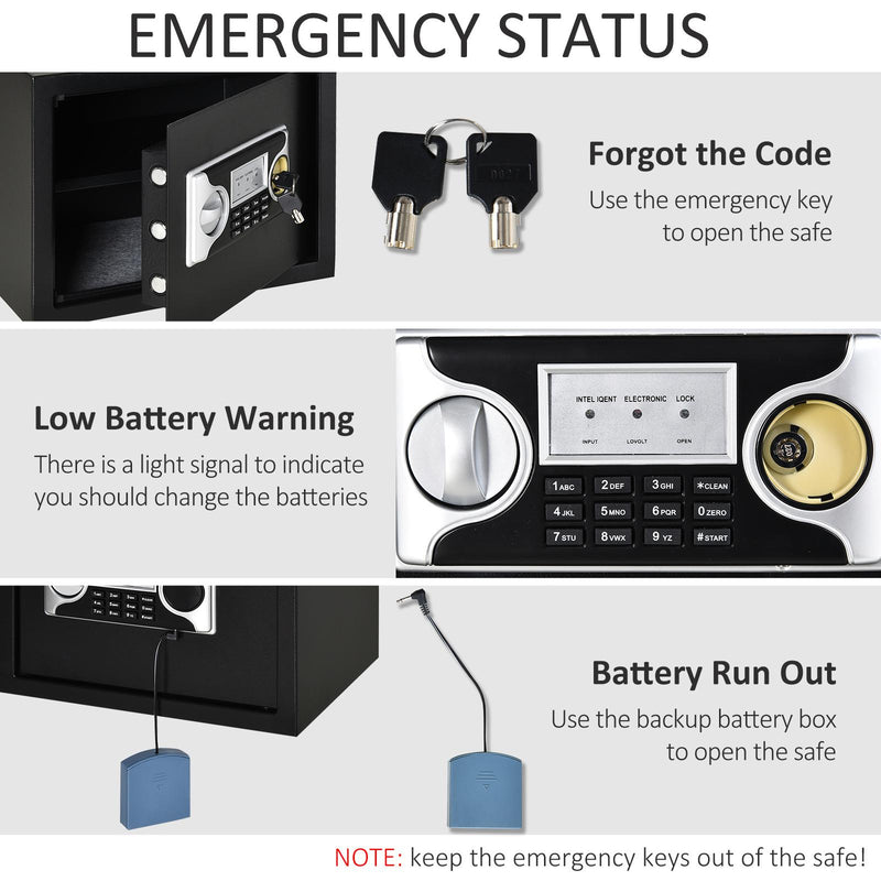 Cassaforte a Mobile Elettroinica a Batteria 38x30x30 cm in Acciaio Nera