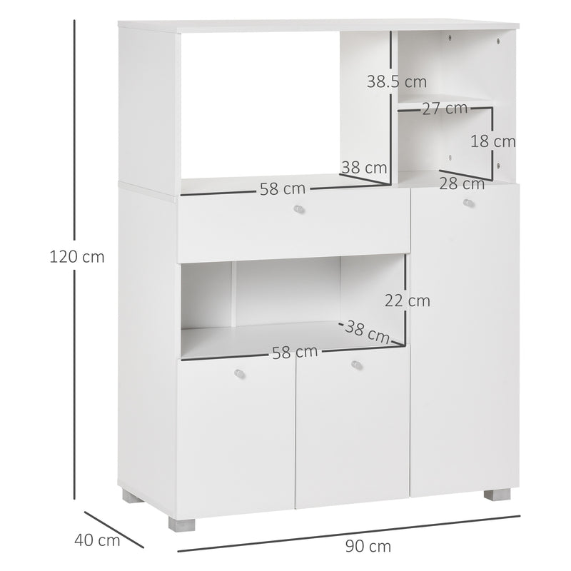 Mobile da Cucina Credenza con Armadietto Mensola e Cassetto 90x40x120 cm in Legno Bianco