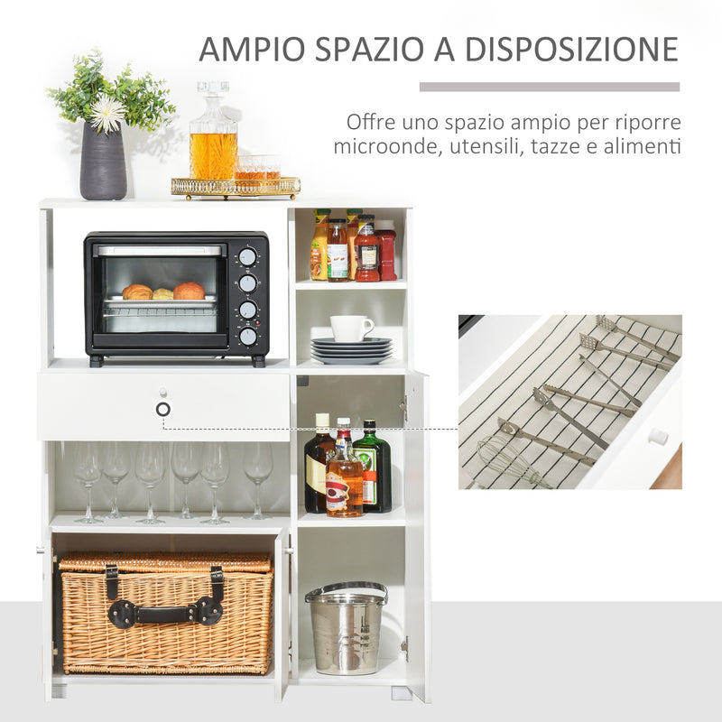Mobile da Cucina Credenza con Armadietto Mensola e Cassetto 90x40x120 cm in Legno Bianco