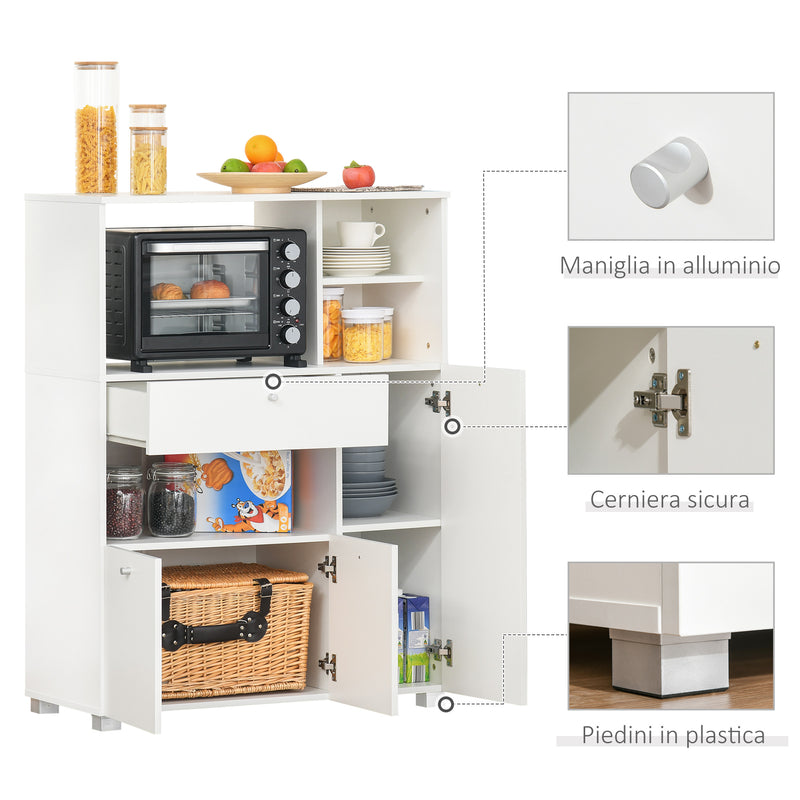 Mobile da Cucina Credenza con Armadietto Mensola e Cassetto 90x40x120 cm in Legno Bianco