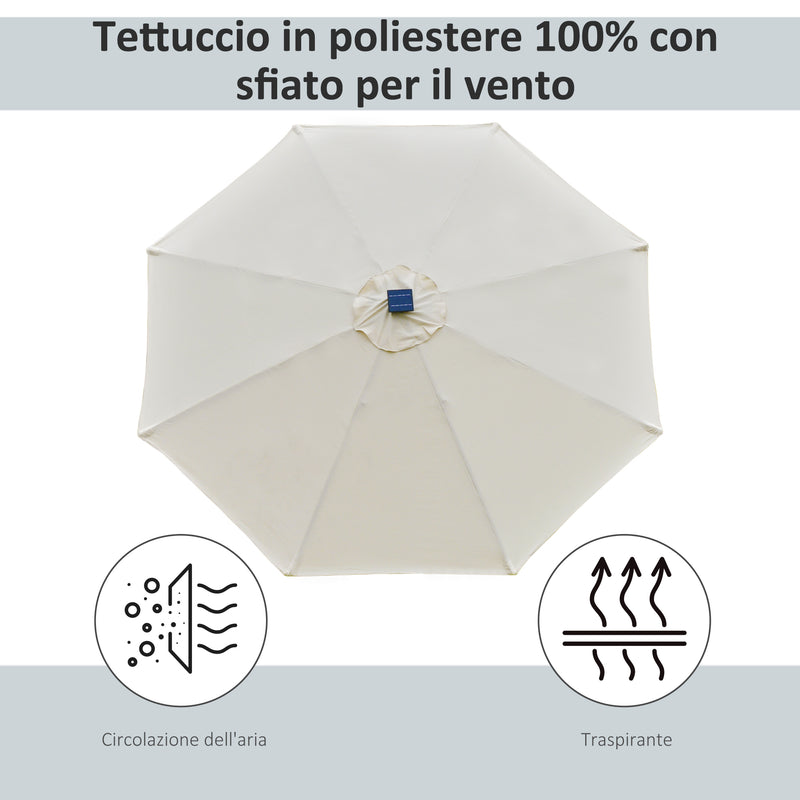 Ombrellone da Giardino con Luci LED a Pannello Solare Ø2,66m in Metallo e Poliestere Bianco Crema