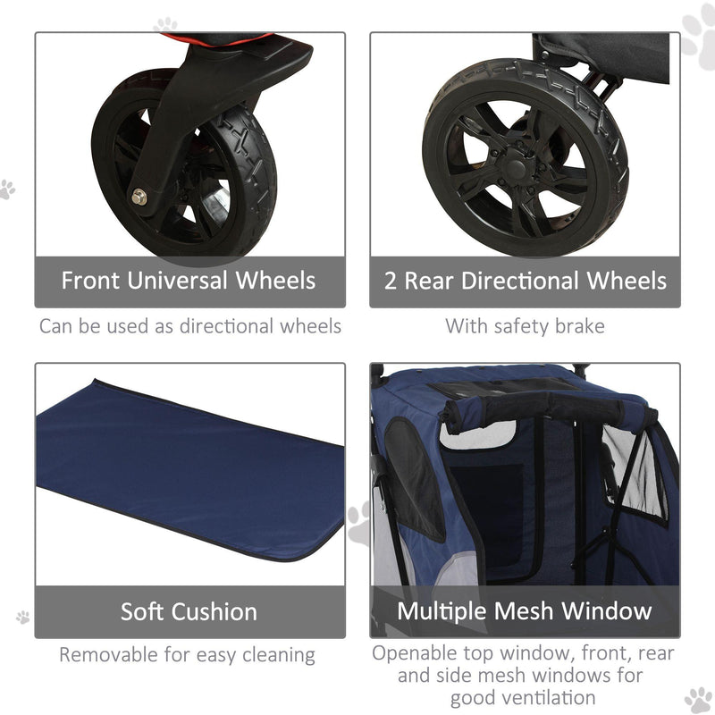 Passeggino per Cani Taglia Piccola Media 104,5x68,5x110 cm in Acciaio e Tessuto Oxford Grigio e Blu