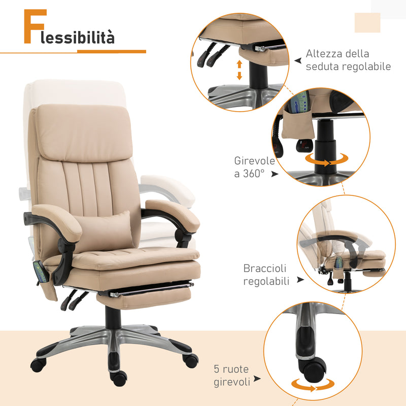 Sedia Poltrona Presidenziale Massaggiante da Ufficio in Similpelle Beige