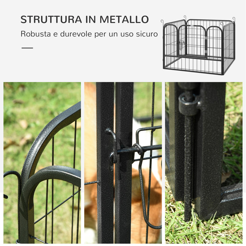 Recinto per Cani Modulare 4 Pannelli 79x60 cm Metallo Grigio Scuro