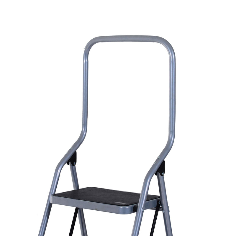 Scala Pieghevole Salvaspazio 4 Gradini 48x63x155 cm max 150kg in Metallo Argento e Nero