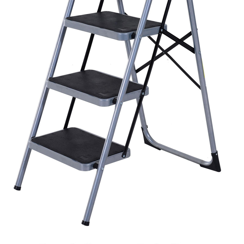 Scala Pieghevole Salvaspazio 4 Gradini 48x63x155 cm max 150kg in Metallo Argento e Nero