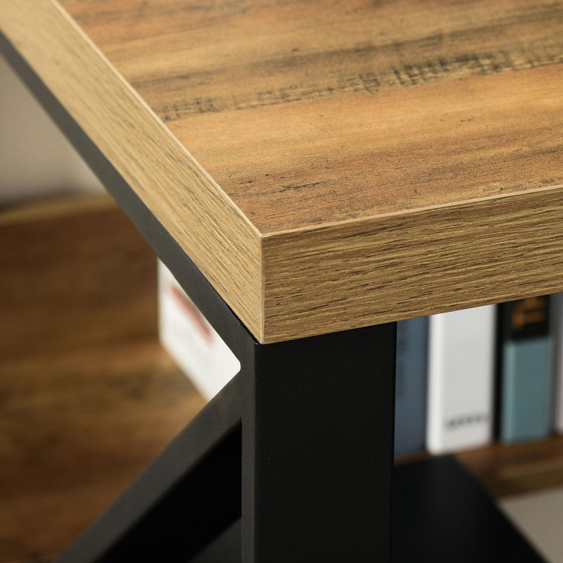 Scrivania da Ufficio Moderna 140x60x76 cm con Mensola e Gambe a K Nero Marrone