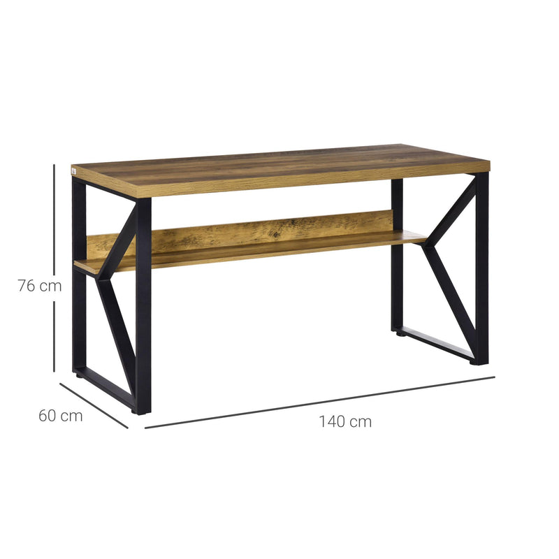 Scrivania da Ufficio Moderna 140x60x76 cm con Mensola e Gambe a K Nero Marrone