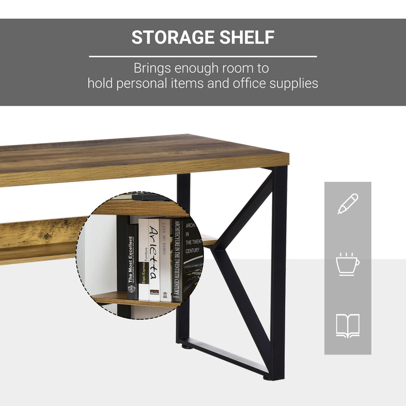 Scrivania da Ufficio Moderna 140x60x76 cm con Mensola e Gambe a K Nero Marrone