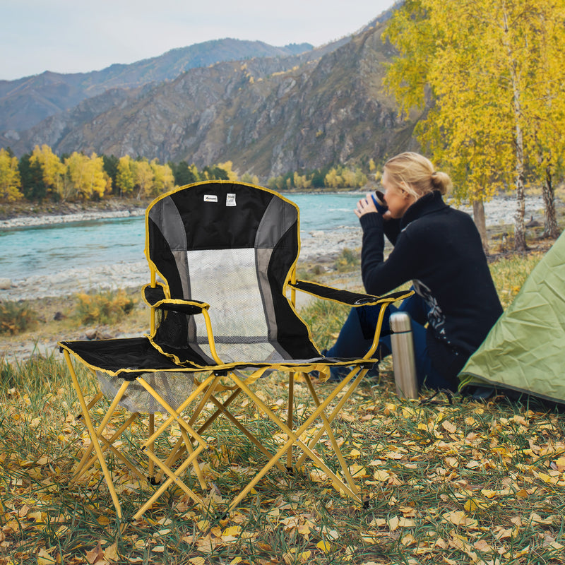 Sedia da Campeggio Pieghevole in Metalle e Tessuto Nero e Giallo