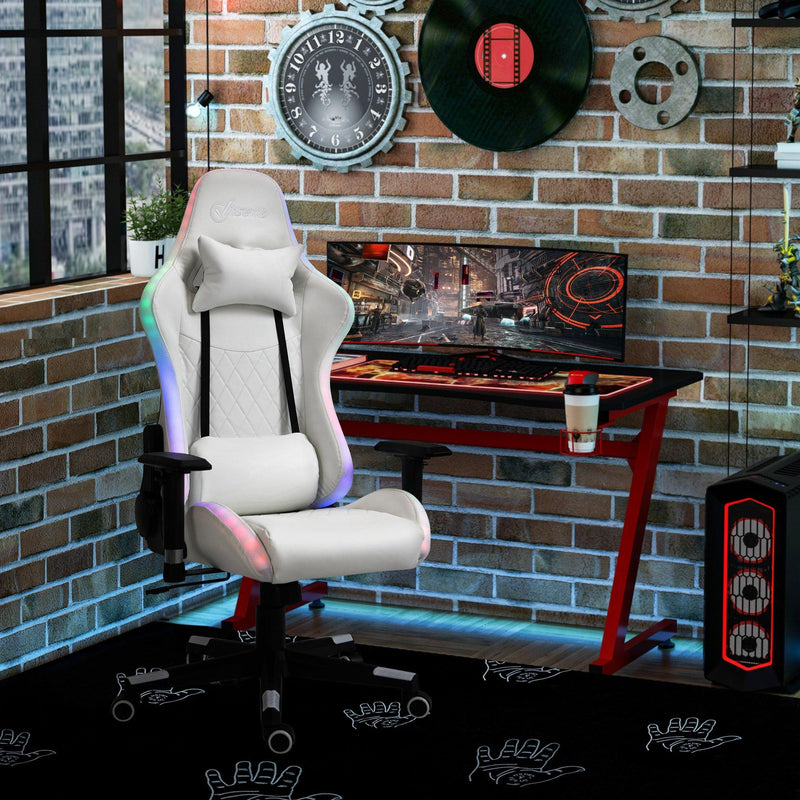 Sedia da Gaming Ergonomica con Luci a LED in Similpelle Bianca