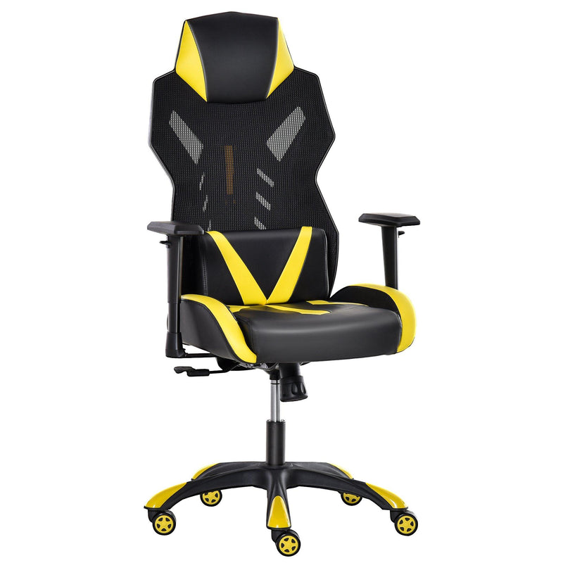 Sedia da Gaming Ergonomica in Similpelle e Rete Nero e Giallo