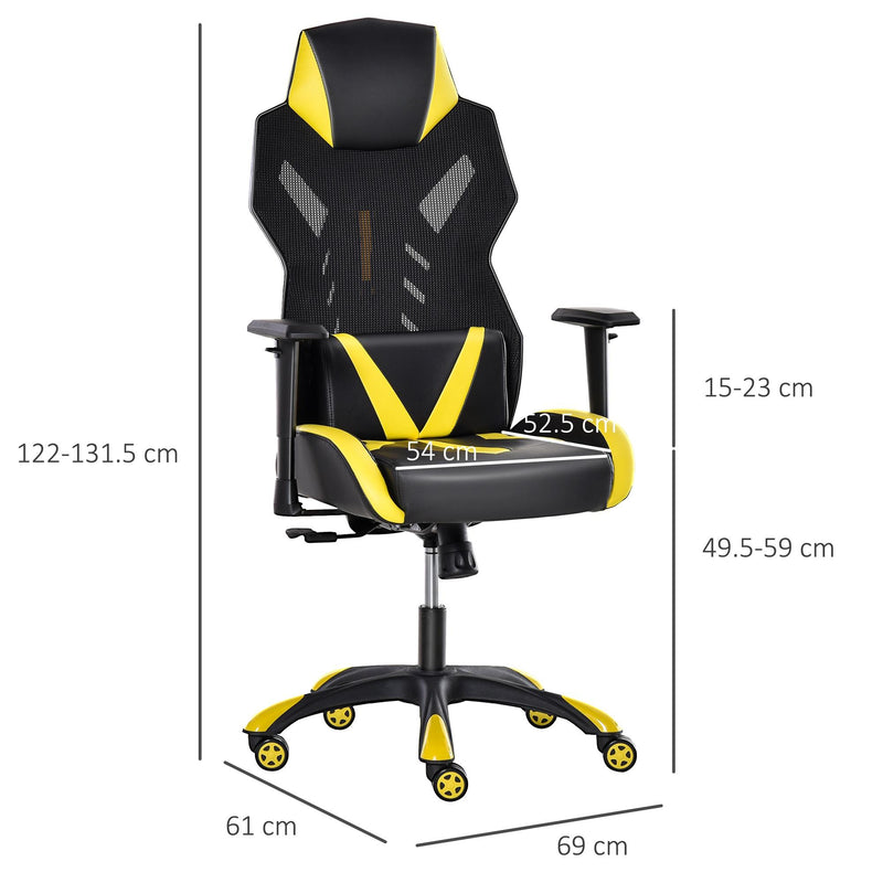 Sedia da Gaming Ergonomica in Similpelle e Rete Nero e Giallo
