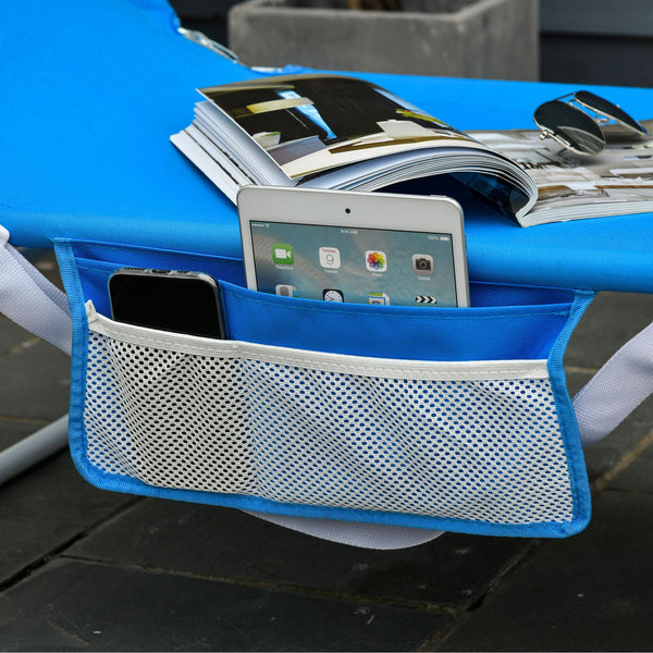 Set aus 2 klappbaren Garten-Liegestühlen aus Metall und blauem PVC-Stoff prezzo