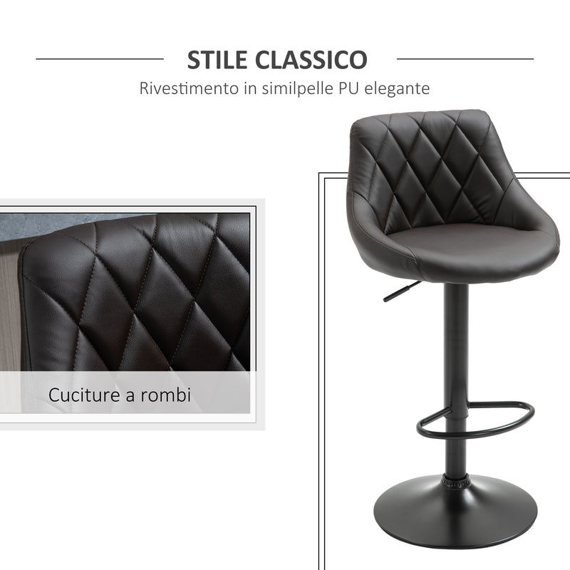 Set 2 Sgabelli da Bar 46,5x48x84,5-106,5 cm in Similpelle Marrone