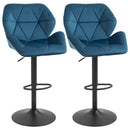 Set 2 Sgabelli da Bar 57x58x97-117 cm in Poliestere Vellutato Blu