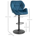 Set 2 Sgabelli da Bar 57x58x97-117 cm in Poliestere Vellutato Blu