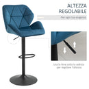 Set 2 Sgabelli da Bar 57x58x97-117 cm in Poliestere Vellutato Blu
