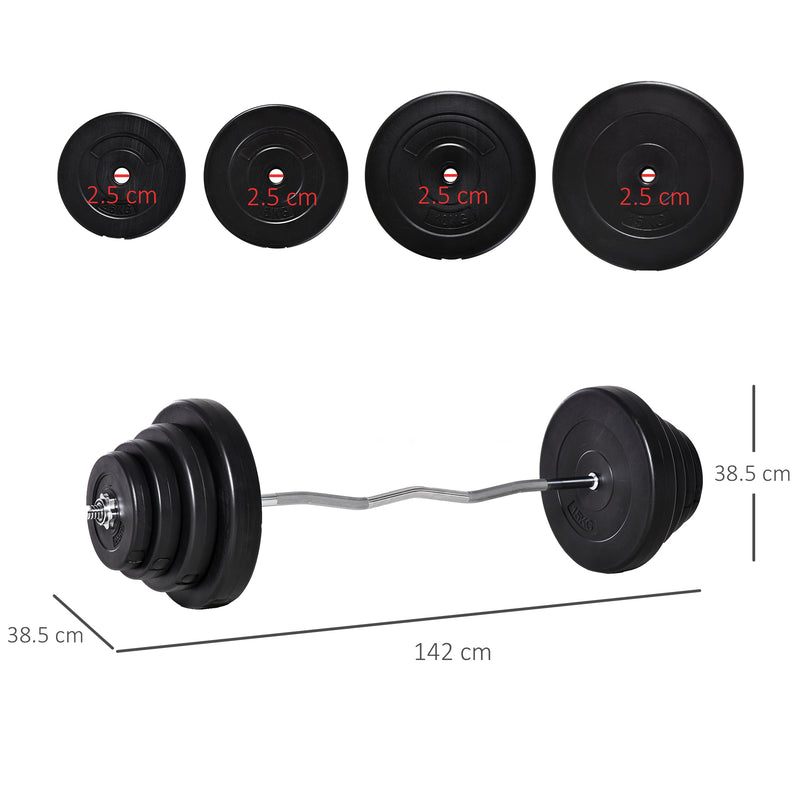 Set Bilanciere 140 cm Barra Curva in Acciaio con 8 Dischi Peso Regolabile 70 Kg