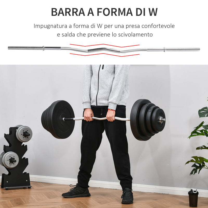 Set Bilanciere 140 cm Barra Curva in Acciaio con 8 Dischi Peso Regolabile 70 Kg