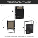 Set Tavolo con Mensola e 2 Sedie Pieghevoli da Giardino in Metallo e Textilene Marrone e Nero