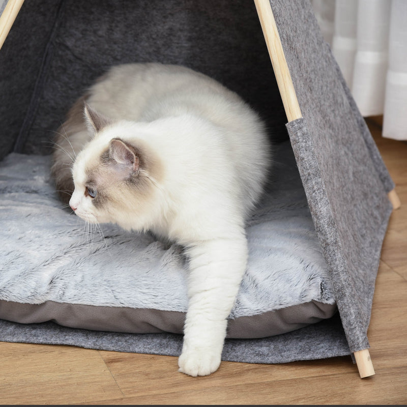 Tenda Cuccia per Gatti e Cani Piccoli 58x58x80 cm in Feltro Peluche Grigio